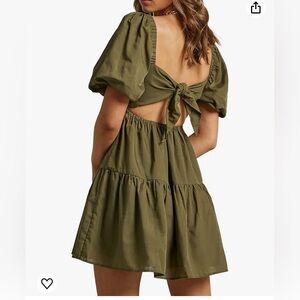 Max + Ash Olive Green Puff Sleeve Open Back Dress Size XL